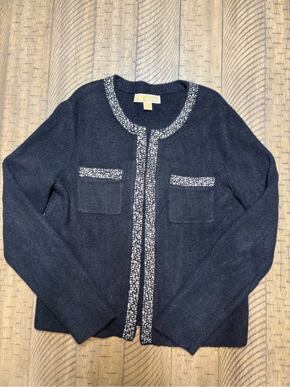 MICHAEL Michael Kors Black Knit Cardigan with Embellished Trim